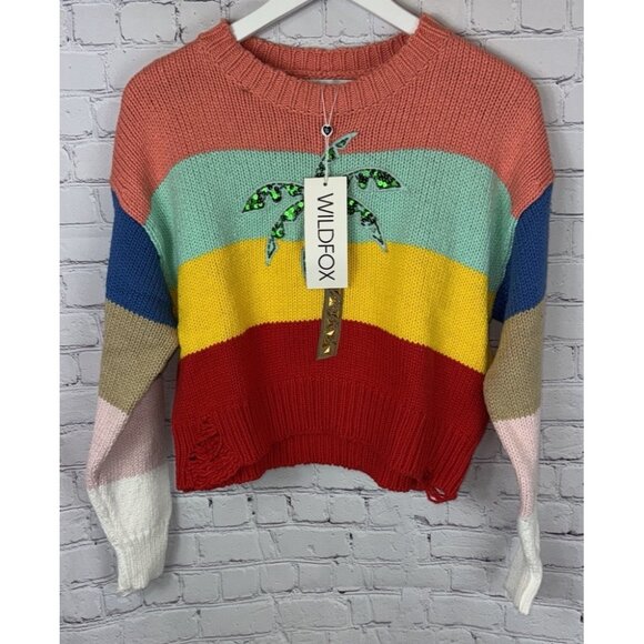 NWT WILDFOX Women’s Cayman Palm Beachy Striped Sweater Multicolor Size XS $218. - Picture 1 of 9